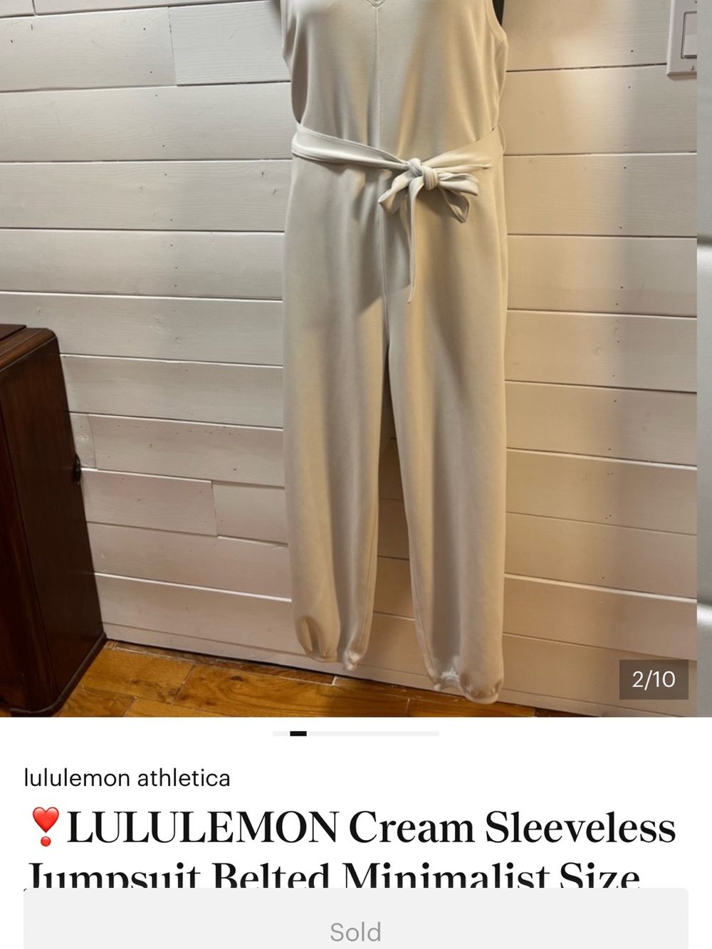 ❣️LULULEMON Cream Sleeveless Jumpsuit Belted Minimalist Size 12